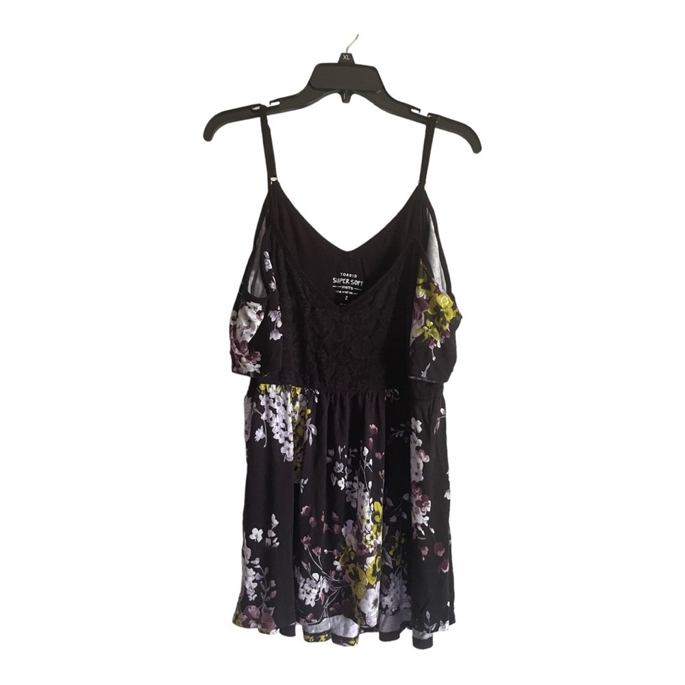 torrid Black Floral Lace-Trim Cami Top